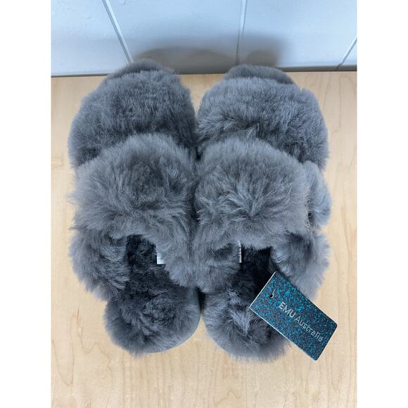 EMU‎ Austrailia Wob begong Sheepskin Shearling Fur Slippers Gray NWOB Size 6W - Picture 4 of 9